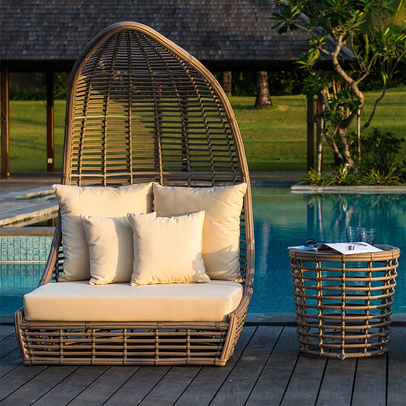 

Courtyard Outdoor Lounger Villa Rattan Beach Bed Creative Open Air Bird's Nest Large Round Bed Swimming Pool Beach Lounger