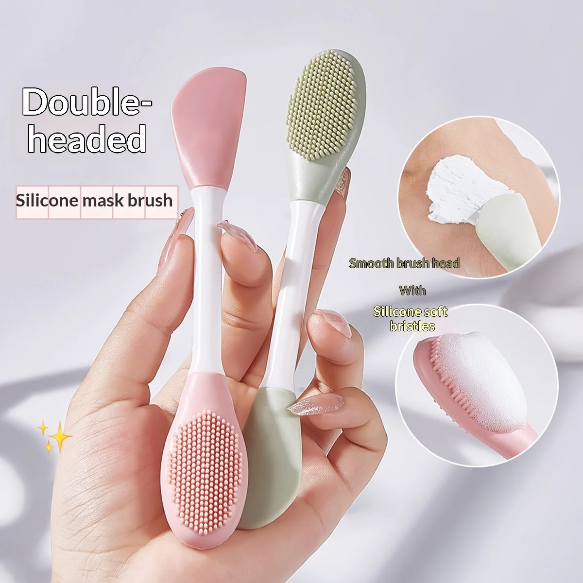 2 in 1 Dual Head Silicone Face Mask Brush Mud Mask Special Applicator Facial Cleansing Massage Brush Skin Care Beauty Tool - view 4