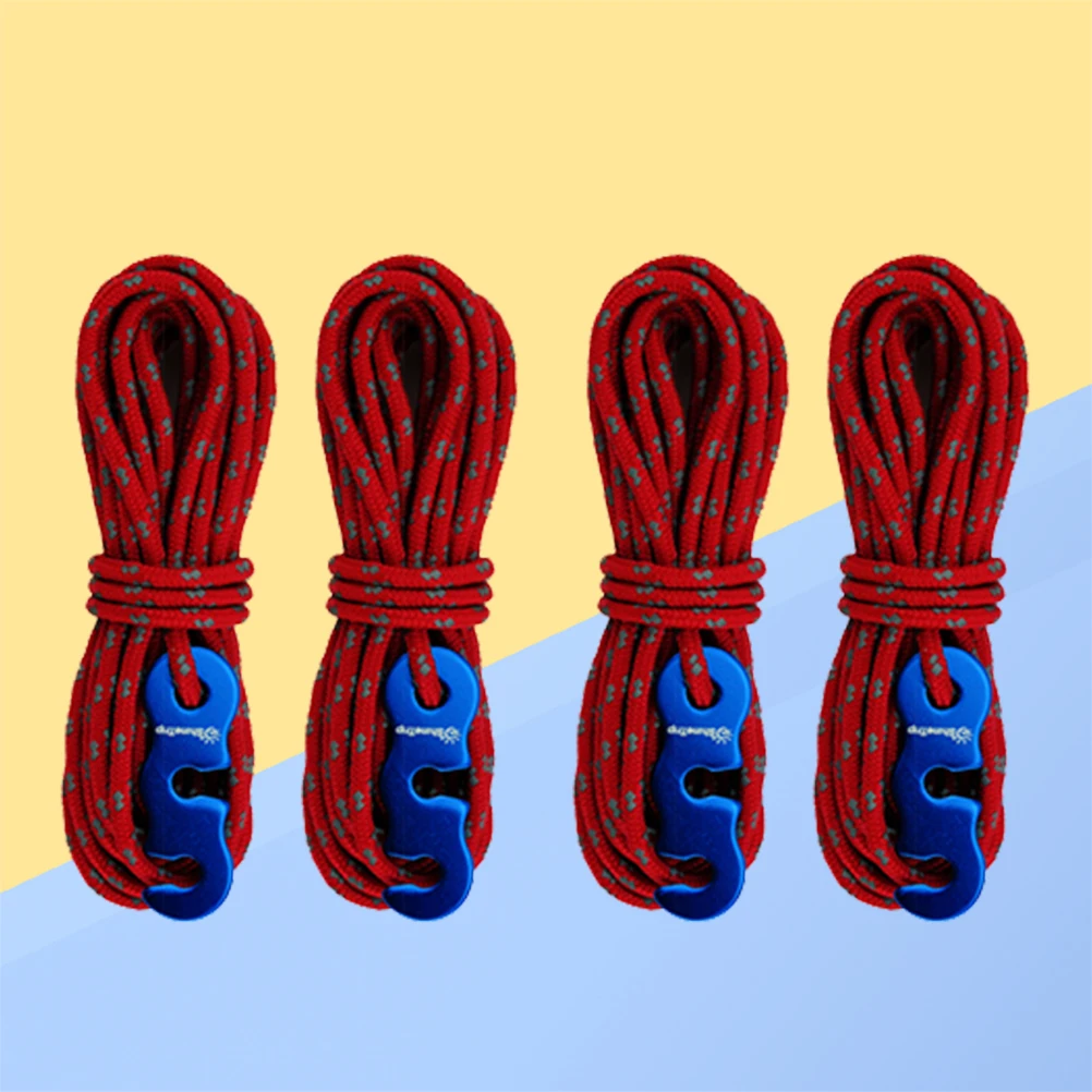 

4 pcs Tent Reflective Ropes 3m Nylon Camping Cord Guy Line Rope Aluminum Hook Outdoor Accessories Tent Pegs