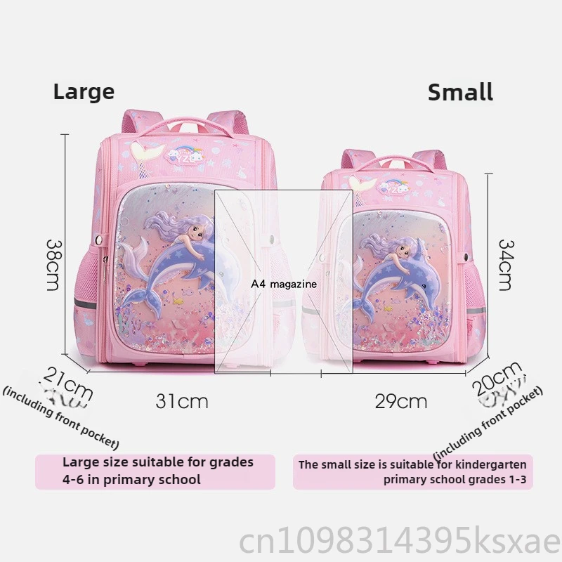 Disney Cute Mermaid Backpack Lightweight School Bag with Spine Protection Elementary Student Bookbag for Girls Boys Grade 1-6