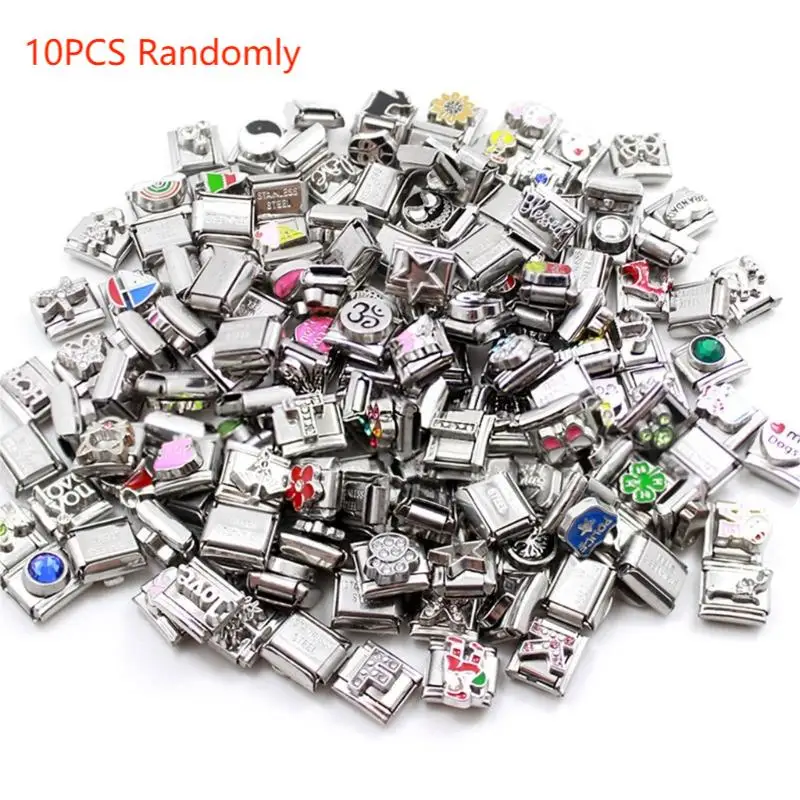 10PCS Randomly Vintage Square Beads Italian Charm Links Fashion Accessories Modular Bracelet Making Supplies for Jewelry