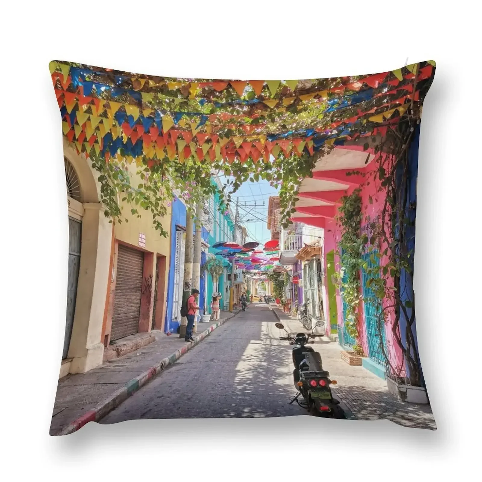 Calles coloridas de Getsemani en Cartagena, Colombia, cojines para sofá, almohada