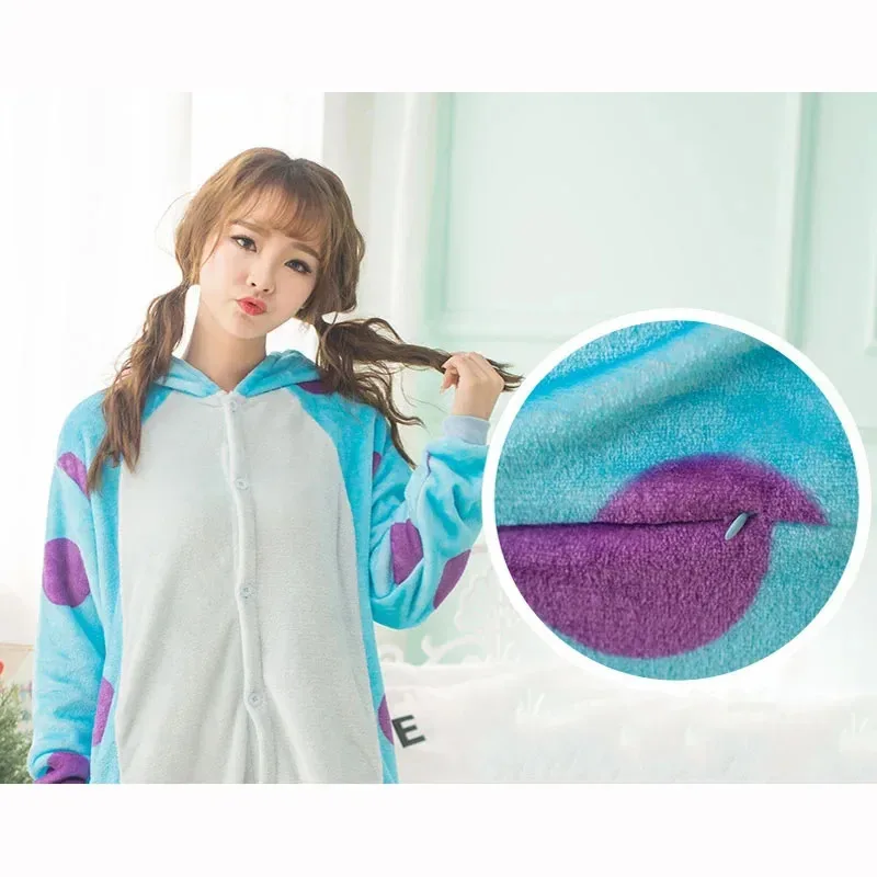 Kigurumi Potwór Sullivan Damski Kombinezon Zwierzęcy Kostium Anime Flanelowy Zestaw Maskotki Dorosły Zimowy Ciepły Strój Do Spania