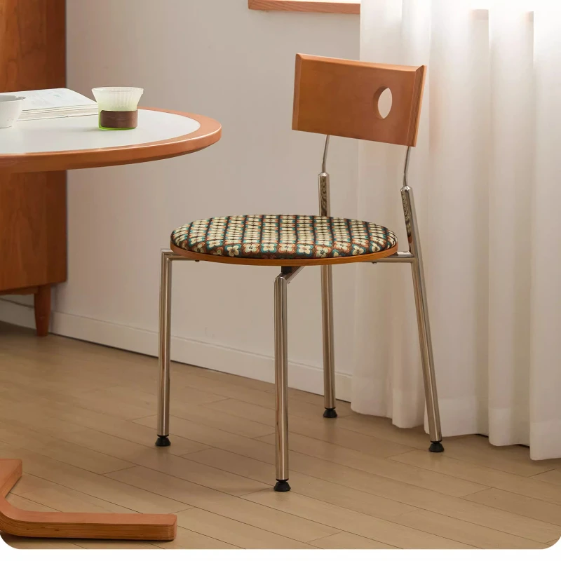 

Stool backrest retro single dining table chair household medieval backrest modern simple stainless steel