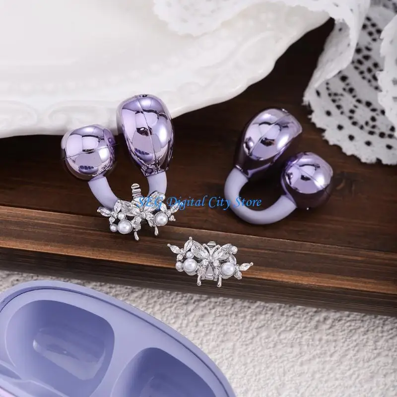 U75B Zirconia Rhinestones Butterfly Earphone Charms AntiSlip Clasps Quick Installation For Multiple Devices