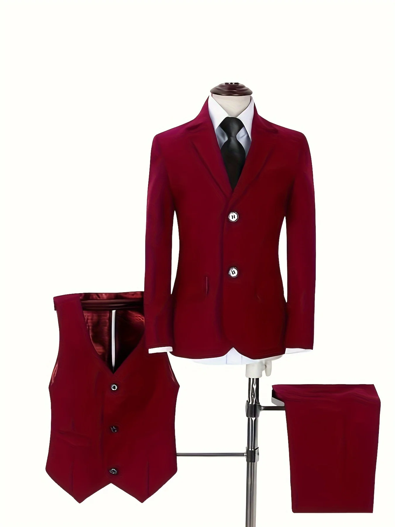 90-170 Kids Wine Red Spring 4Pieces Jacket Vest Pants Bowtie Ring Bearer Suit Boys Photography Dress Children Host Costume