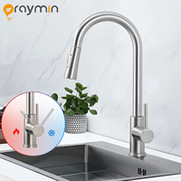 Low-Pressure Kitchen Faucet with Pull-Out Spray, 360° Swivel, 2 Water Modes, 304 Stainless Steel, Brushed Finish, Hot Cold Water Tap One Handle Kitchen Tap