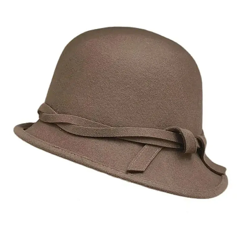 Kobiety Jednolity kolor Ciepła czapka zimowa Wełniany kapelusz Cloche Kapelusz Fedora z szerokim rondem Kapelusz kościelny Kapelusz ślubny Kapelusz kubełkowy z kokardką — zdjęcie 2