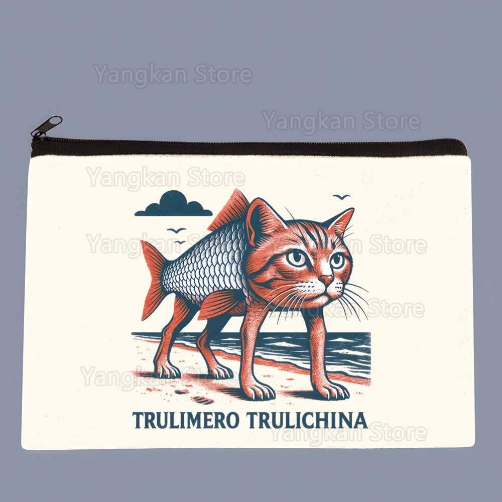 

Итальянские шуточные мемы и анекдоты: сумки Tralalero Tralala, Tung Tung Tung, Sahur Brr Brr, женская холщовая косметичка-органайзер с принтом