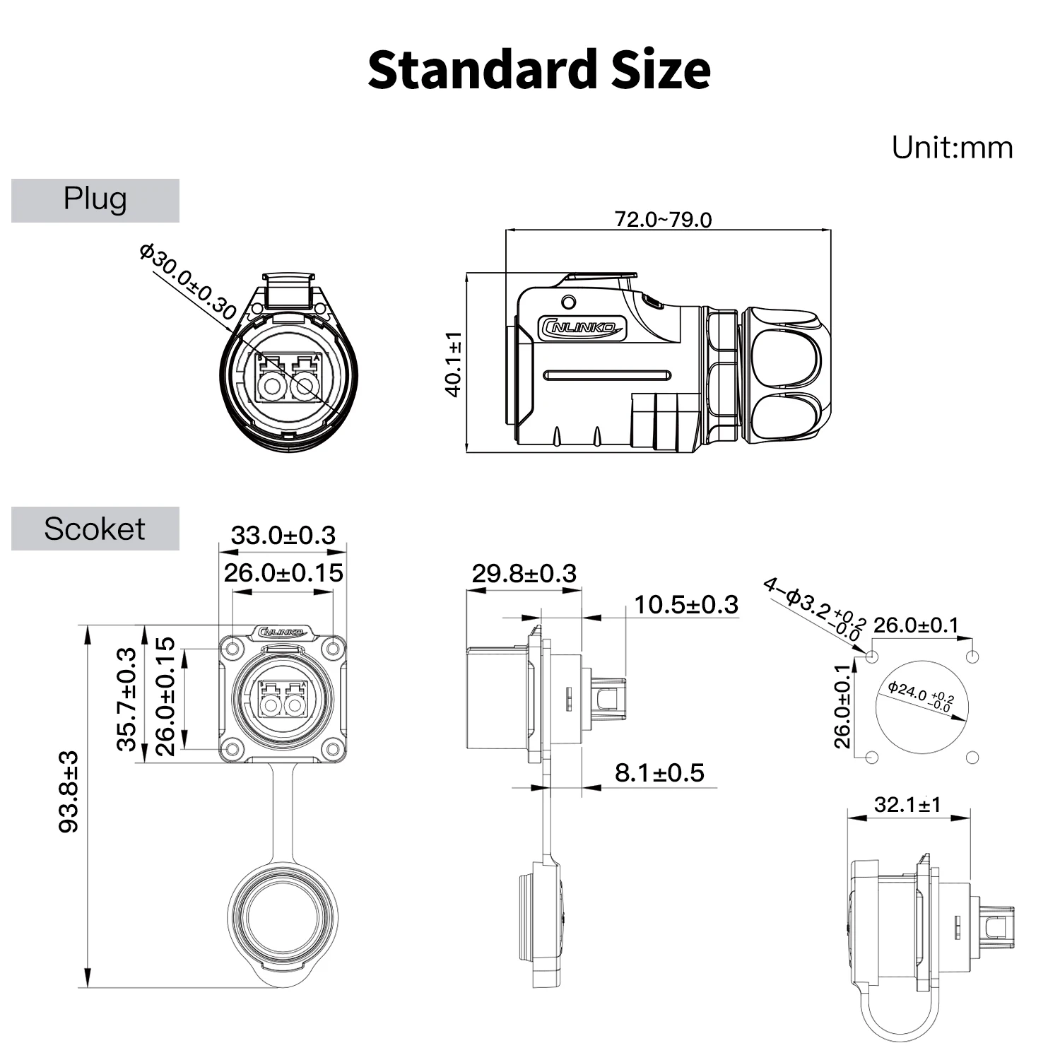 CNLINKO M24 Fiber Optic Connector LC High Performance Single Mode Conenctor Quick Assembly Waterproof IP68 for Networking FTTH