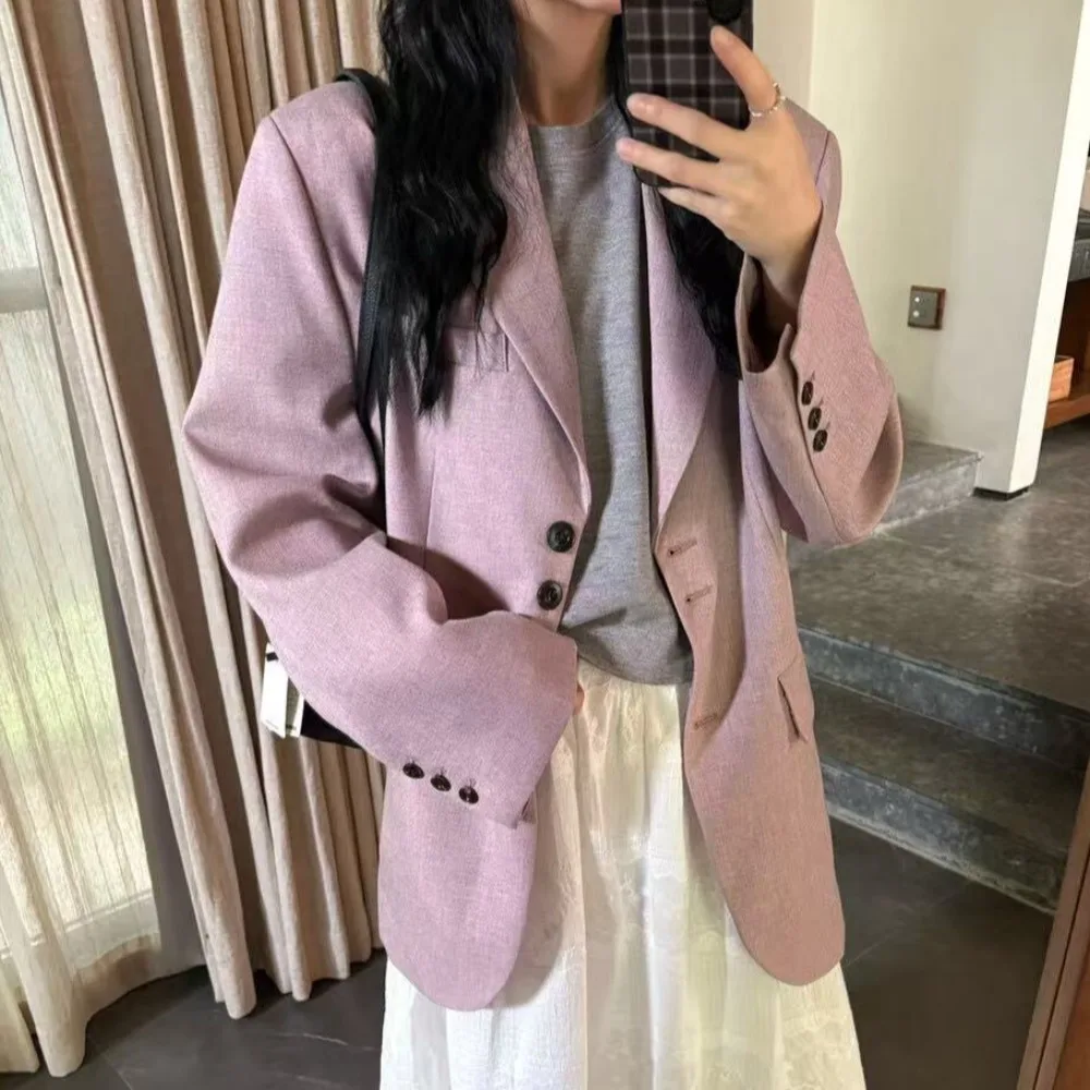 

Ladies' Autumnal Korean Sle nt Lazy Faionable Versatile High Quali Suit Jaet Commute Wind Long Sve Regula...