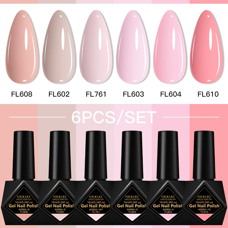 FOUR LILY 10ml 6 pièces/ensemble Gel vernis à ongles brillant rose rouge Roes rouge néon couleur Nail Art UV Gel vernis Kit manucure pour ongles