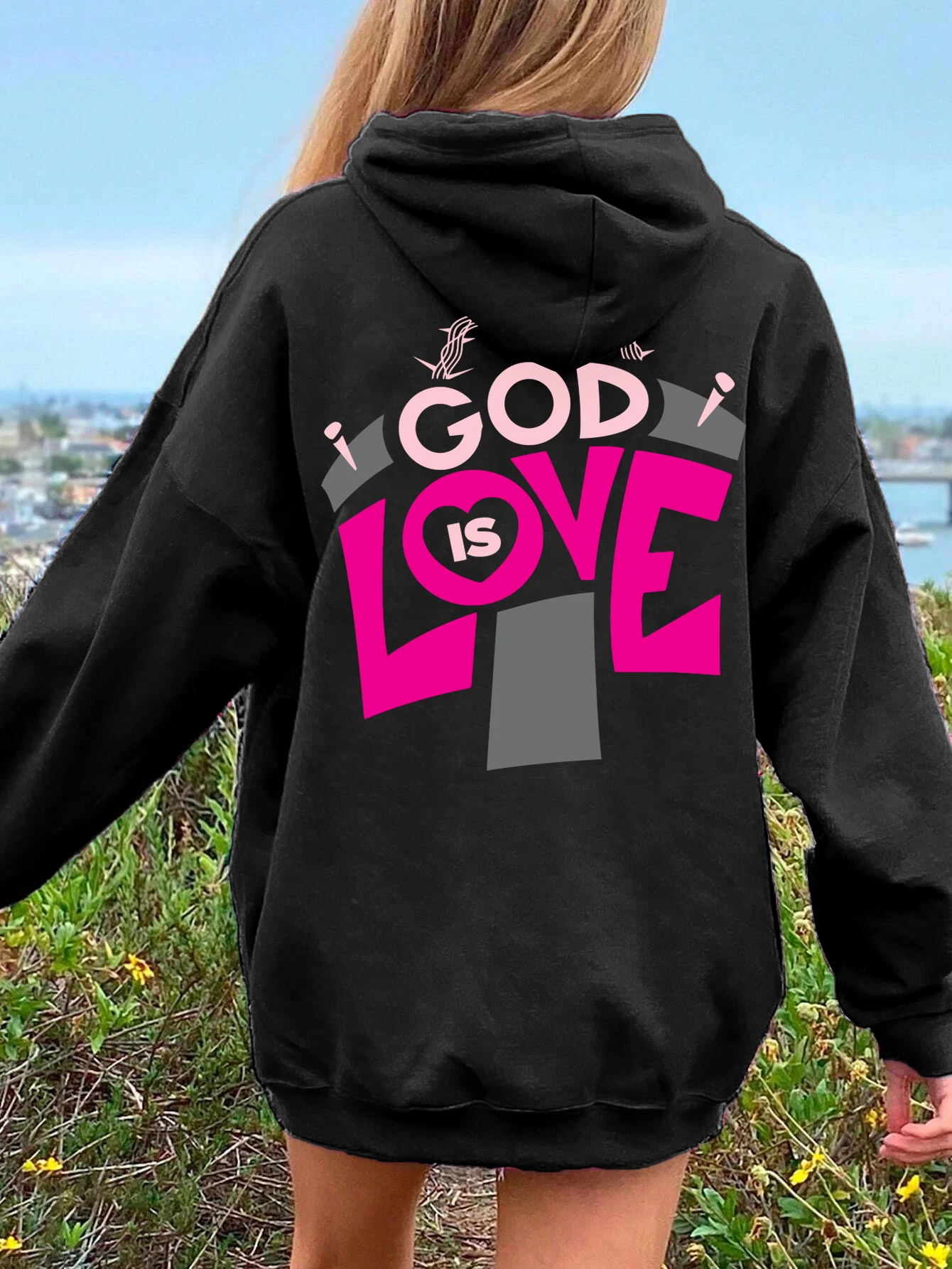 

God Love Is Printed Hoodie Female Fashion Oversize Hoody Vintage Comfortable Sweatshirt Casual Fleece Soft Pullover