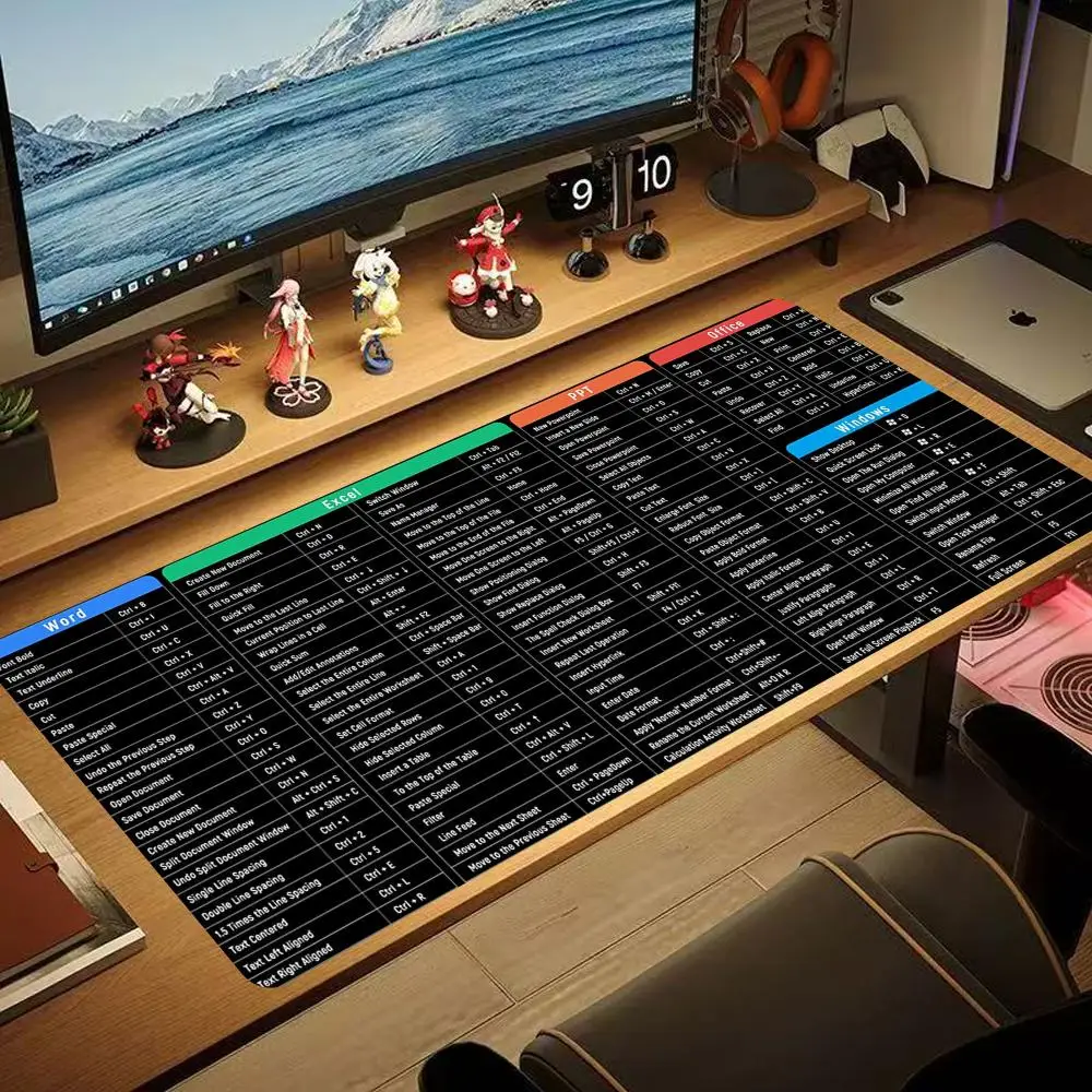 

Shortcut key patterns for PC Office software Mouse Pad Excel Shortcut Desk mat Non-Slip Stitched Edge HD Print office rug XAXC