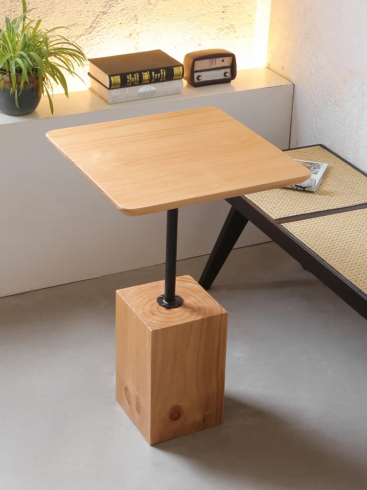 ！@Modern Solid Wood Coffee Table Iron Frame Non-Foldable Eco-Friendly Durable Home Furniture Small Apartment Living Room