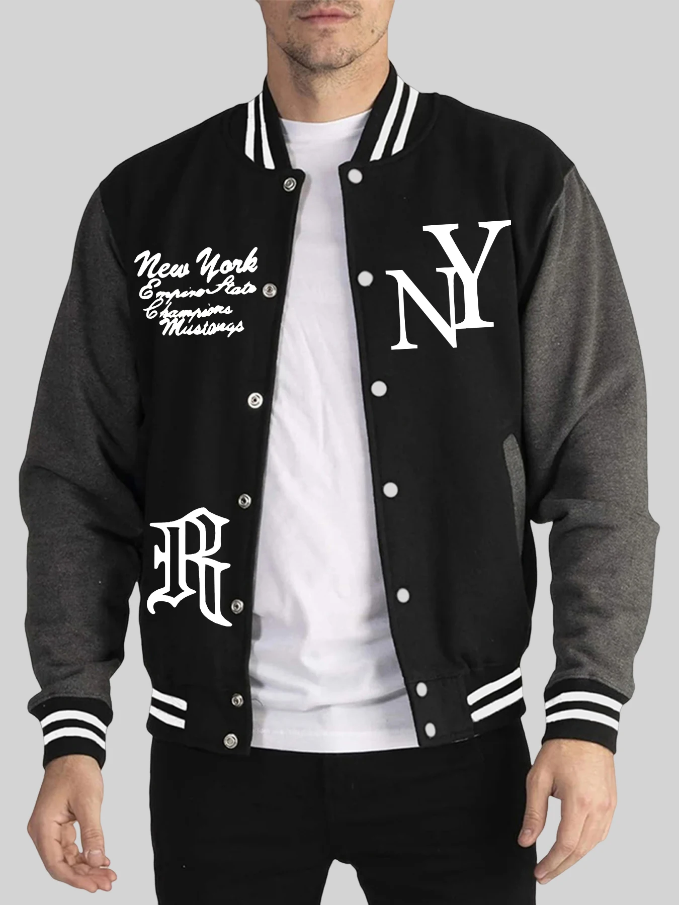 New York And R Art Letter Pattern Baseball Jersey Men'S Autumn Winter Jackets Soft Loose Clothing Sports High Street Clothes