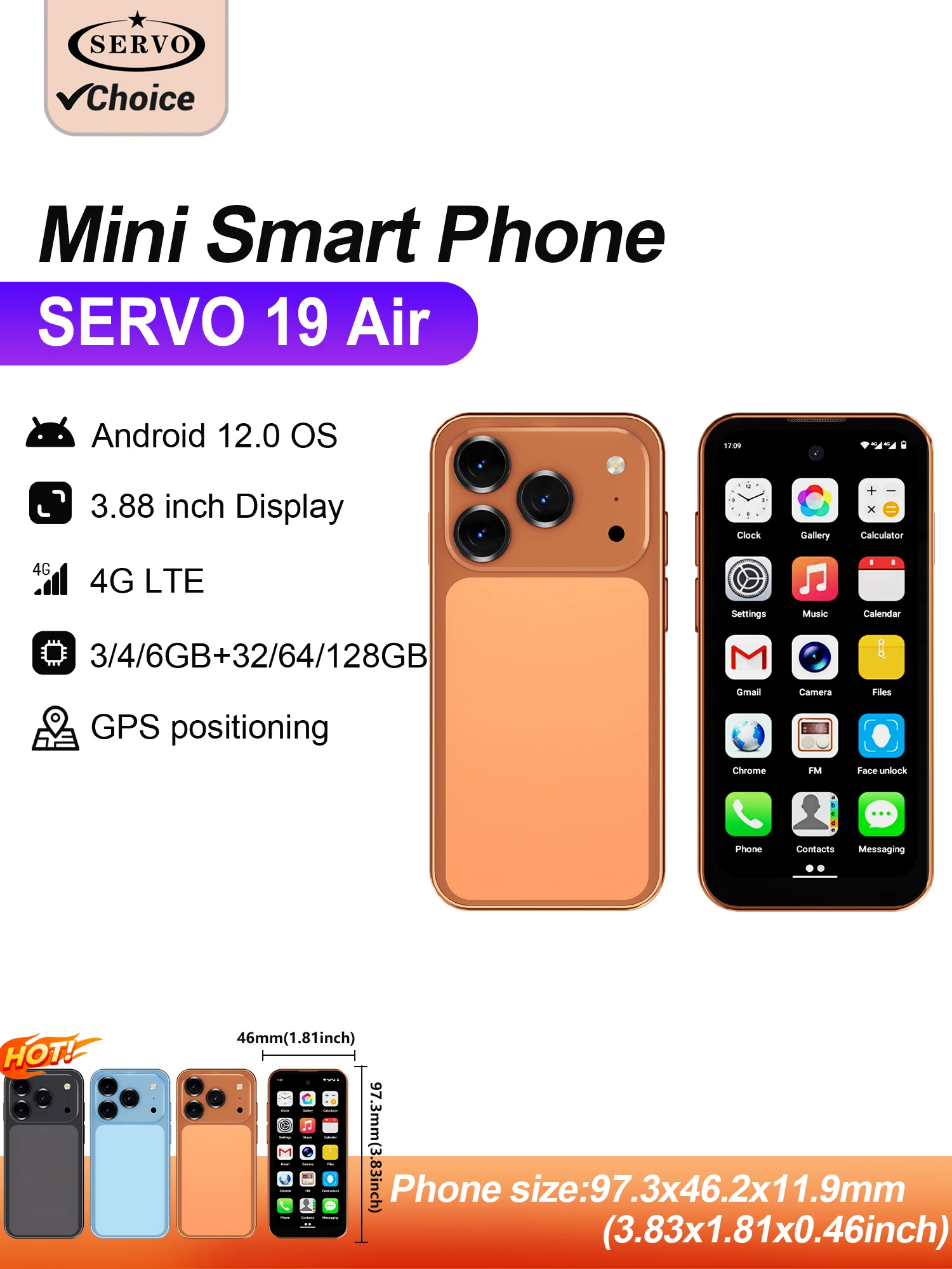 SERVO 19Air mini Android Smartphone 4G LTE 3.88 "HD Display Dua Sim-kaart 2000mAh 6GB + 128GB Kleine Mobiele Telefoon GPS OTG Play Store - afbeelding 2