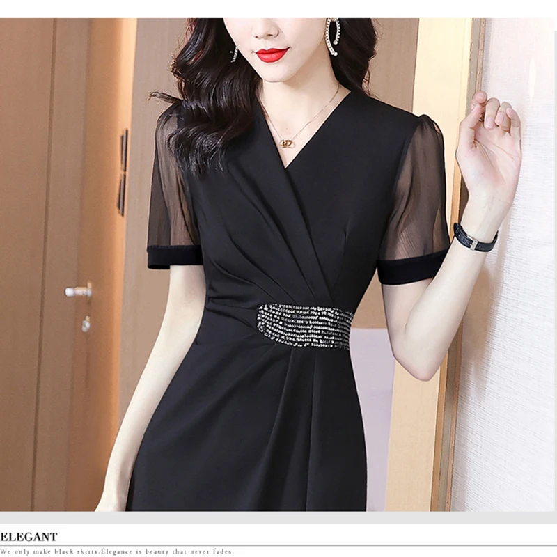 Robe Socialite de luxe en Satin d'acétate noir, mi-longue, Vintage coréen, Hepburn, élégante, moulante, décontractée, bal de nuit, 2025