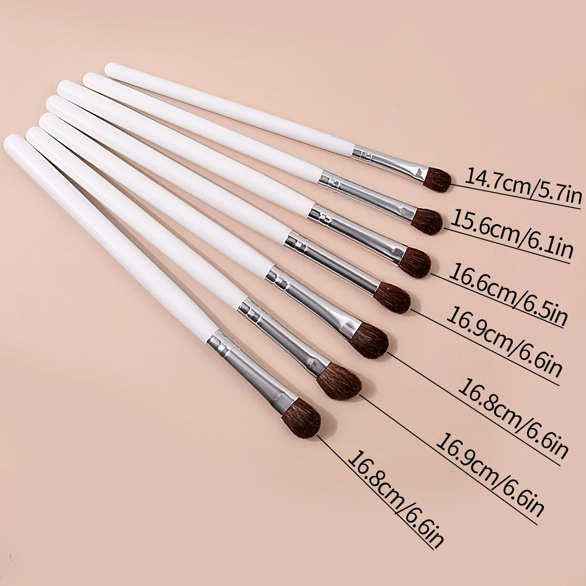 7 ชิ้นสีขาวยาวเสาไม้จับแปรงแต่งหน้าอายแชโดว์ชุดแปรงนุ่มสัตว์ผม Smudging แปรง Highlighter แปรงแต่งหน้าเครื่องมือ