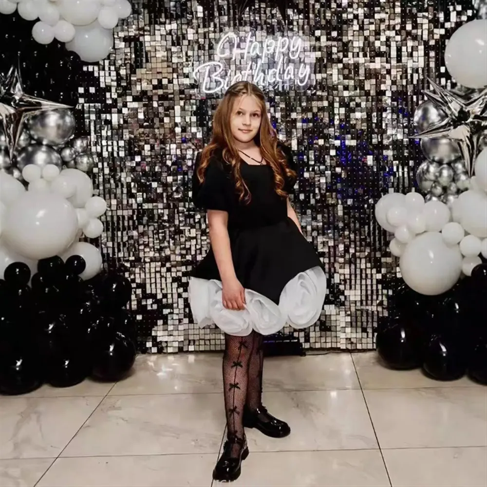 

Cute Flower Girl Wedding Dress Satin Tiered Puff Girls Birthday Party Dress Kids Christmas Ceremonial Gown vestidos de comunión