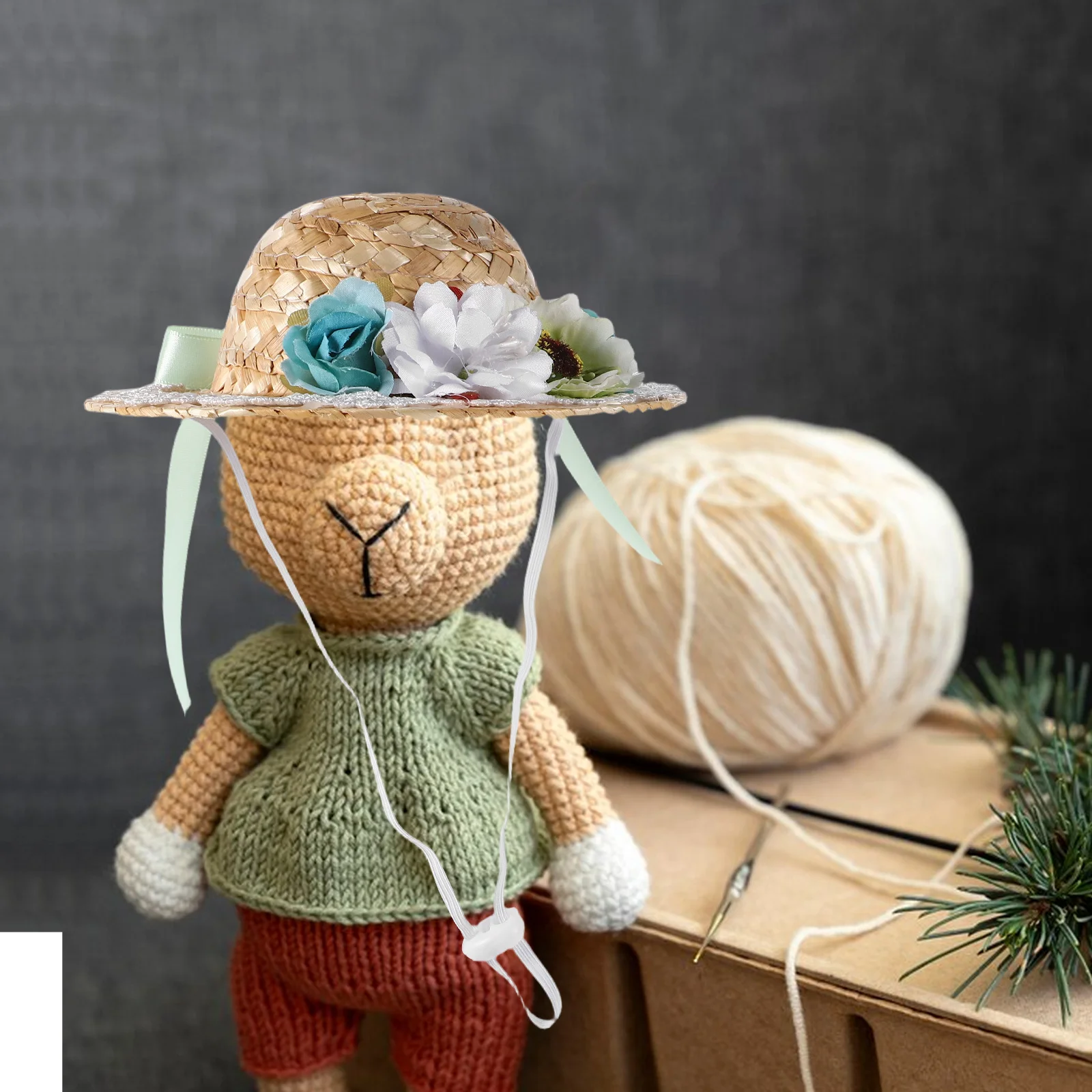 Mini chapeau de paille petit Sombrero avec nœud fleurs maison de poupée fournitures d'artisanat Mini chapeau décor artisanat ornement chapeaux miniatures