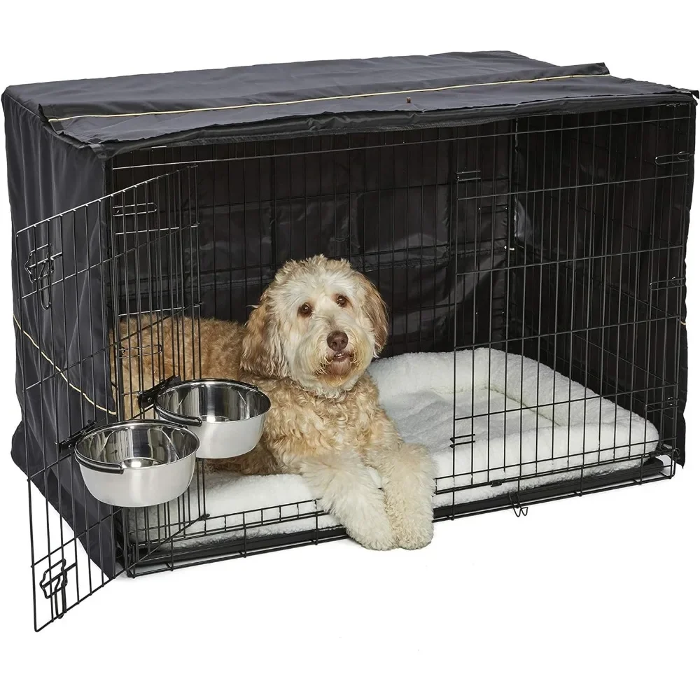 Dog cage,48 inch cage kit is very suitable weighing 90-110 pounds,including  cage, pet bed,2 dog bowls,and dog cage cover