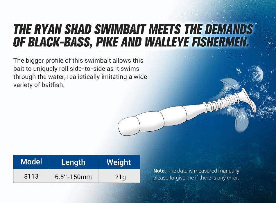 NOEBY Weichköder 150mm 21g Ryan Shad Swimbait 6,5 Zoll Künstlicher Weichköder Wobbler Jigkopf Minnow Bass Hecht Barsch Angelköder – Detail 2