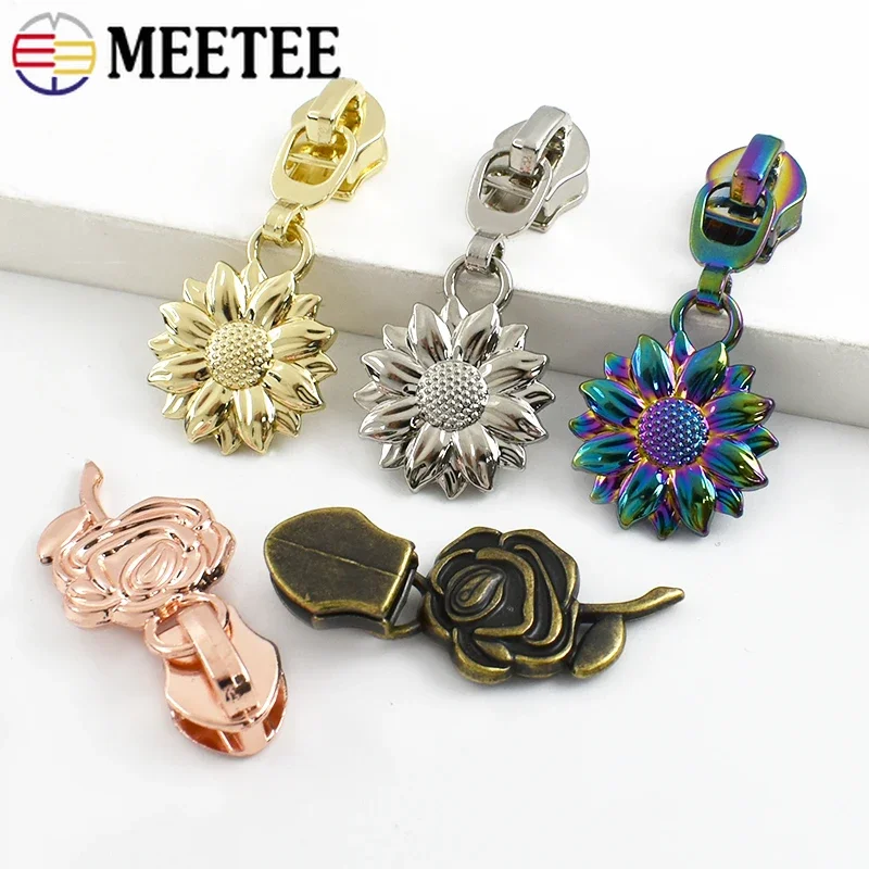 10-30Pcs 5# Flower Zipper Sliders for Nylon Zippers Tape Clothes Zips Puller Decorative Zip Heads Repair Kit Sewing Accessories