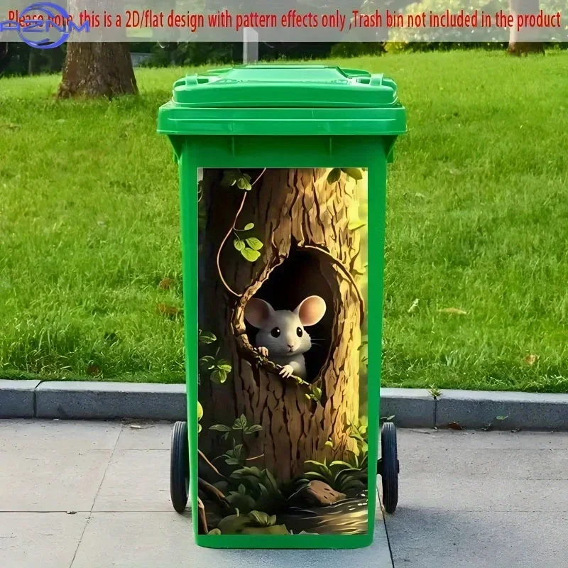 2D 1PC1pc- Flat - Trash Can Sticker, Cute Mouse on Tree Design Decal, Creative Bin Stickers for Outdoor Use, Wall and Kitchen