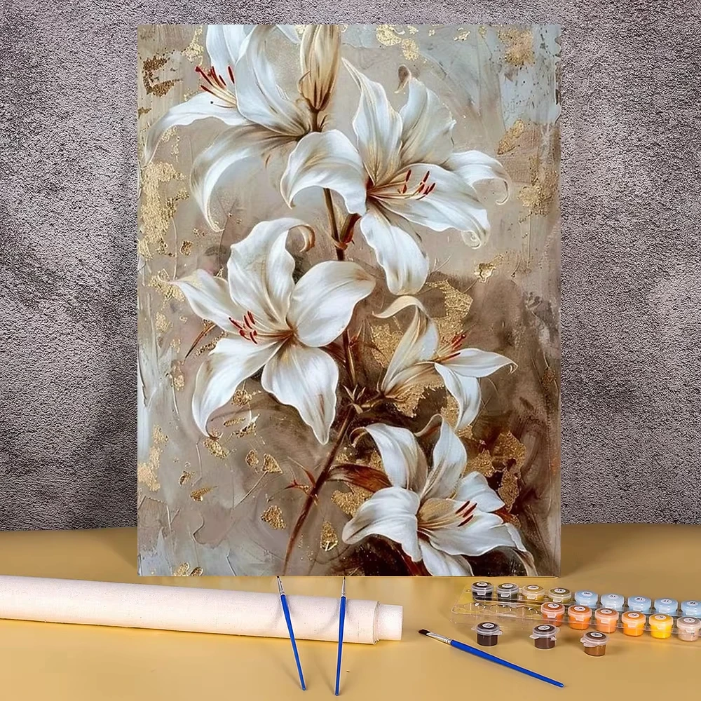 DIY Painting By Numbers HandPainted Oil Painting Lily Flowers Landscape Picture Paint Drawing on Canvas Home Decor Art Gift