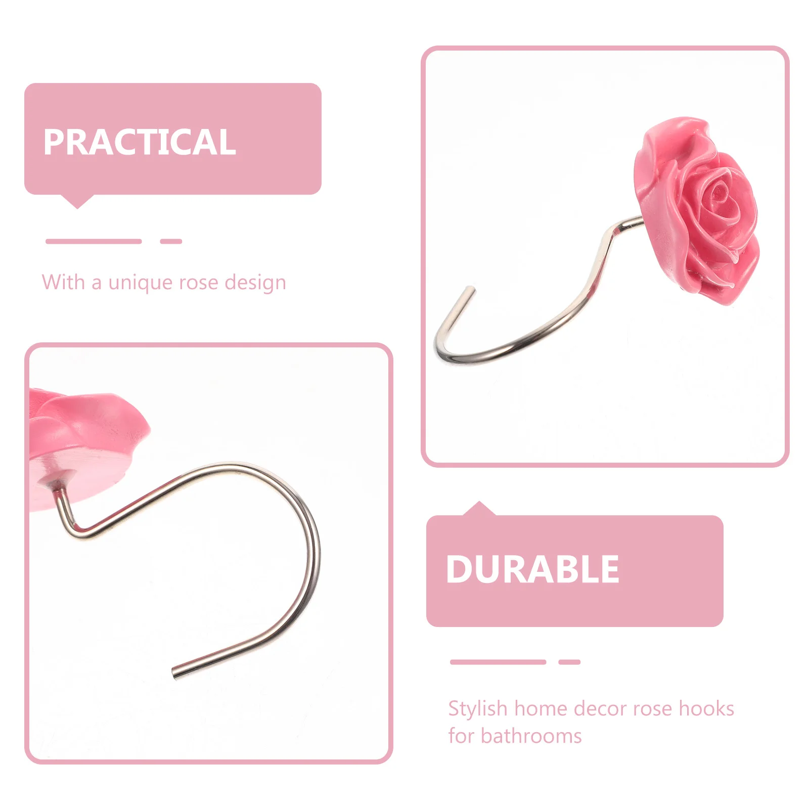 12 قطعة من خطافات ستائر الدش بتصميم وردي، شماعات حلقية أنيقة لستائر الحمام وغرفة النوم وخطاطيف ستائر الدش