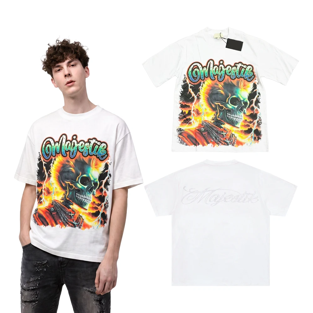 Summer Streetwear Y2k Rock Revival Skull Graphic T Shirts with Rhinestones Hip Hop Street Style Cotton Casual Short Sleeves Tees