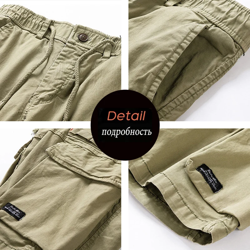 Summer Men Cargo Multi Pocket Cotton Shorts Mens Casual Solid Elastic Waist Shorts Spring Jogger Shorts Pants Male Dropshipping