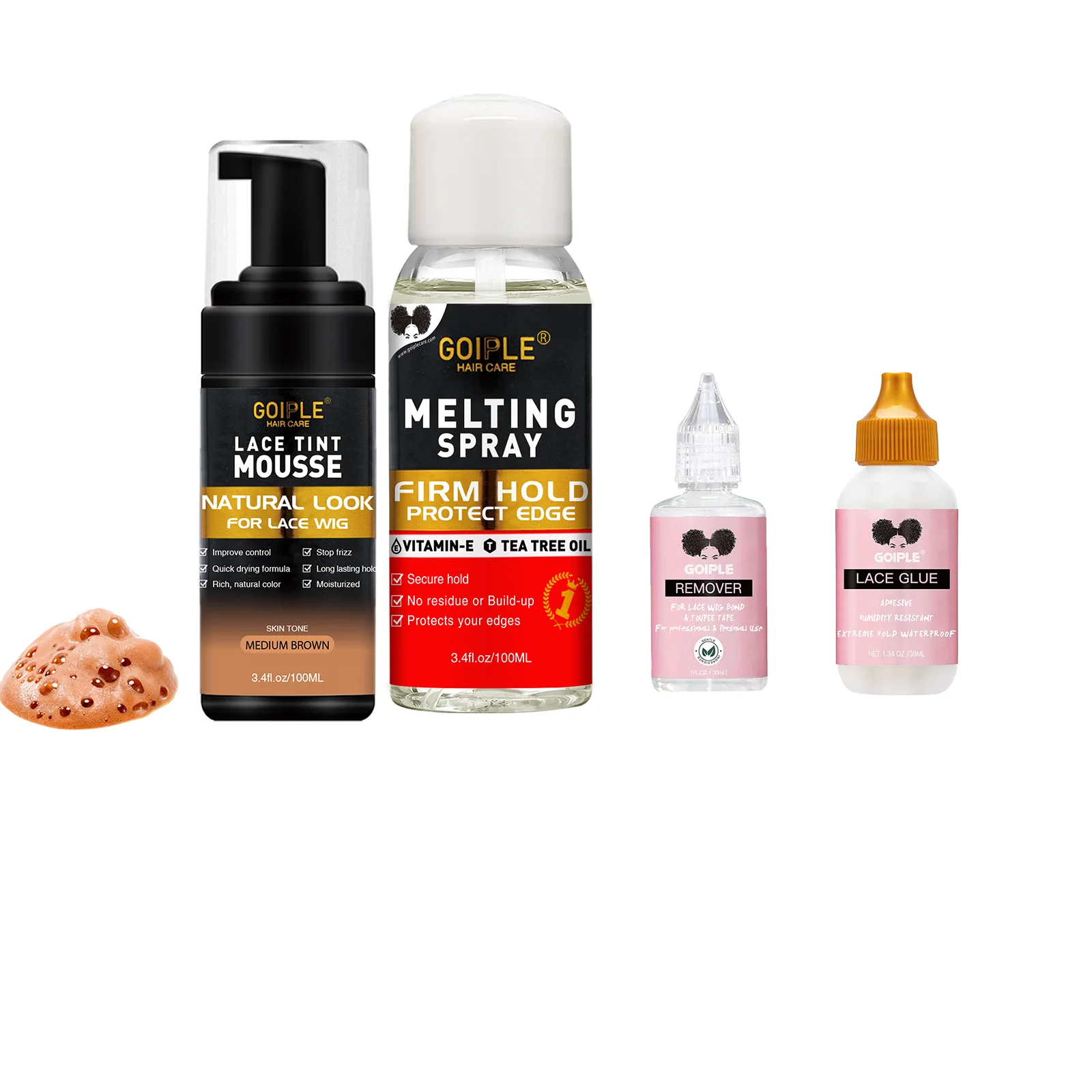 

GOIPLE Wig Installation Kit Lace Tint Mousse Match Wig Color to Skin Color Waterproof Melting Spray extra Hold Wig Glue