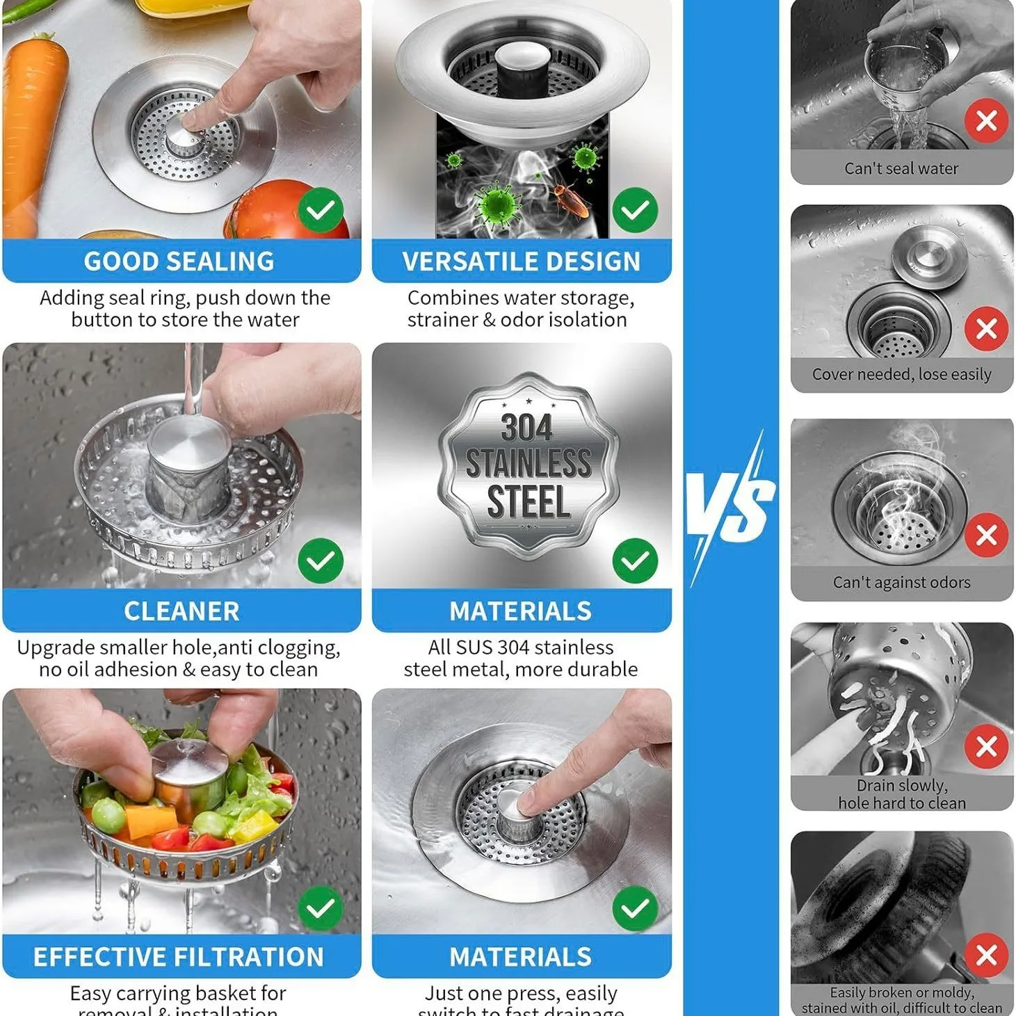 Kitchen sink strainer pop-up core sink drain filter sink press deodorizing filter leak stopper image 3