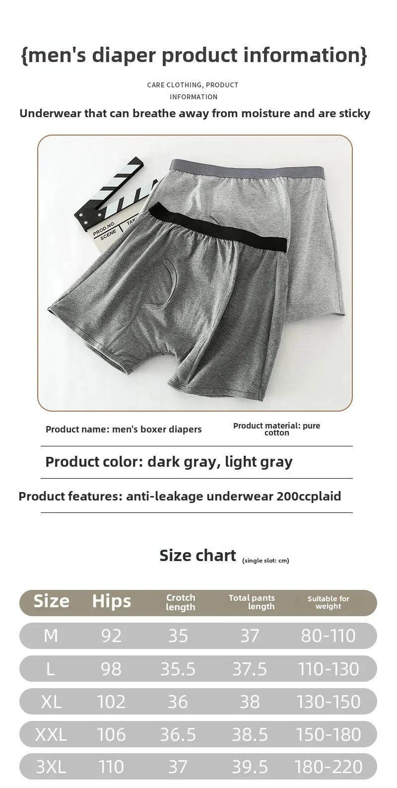 Men's Elder Soft Reusable Washable Underwear Incontinent Pants Diaper Pants Washable Soft Leakfree Super Absorbent