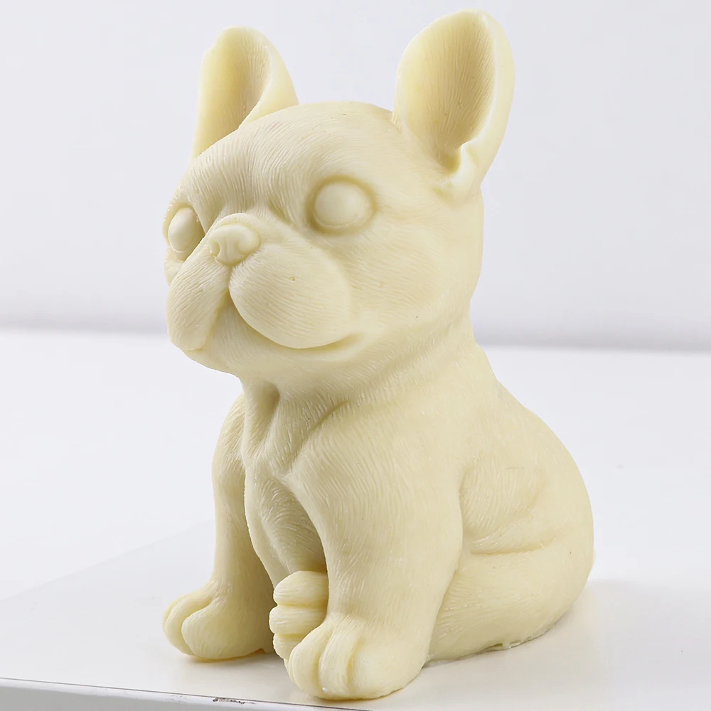 Cute France Bulldog Silicone Candle Mold 3D Animal Dog Scented Candle Making Plaster Soy Wax Soap Mould Cake Dessert Baking Mold