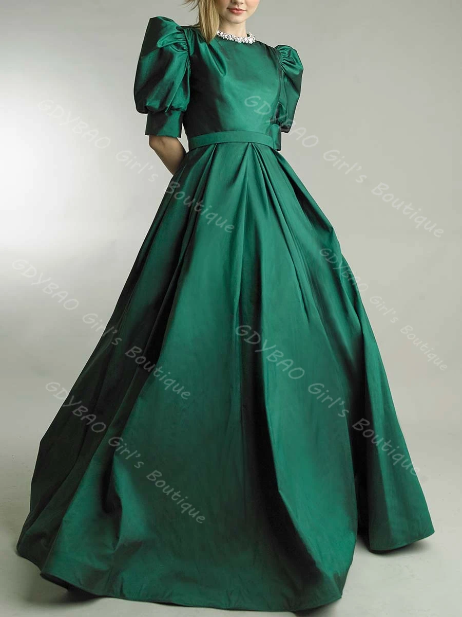 A-line/Princess Bridesmaid Dress Beaded Neck Balloon Sleeve Wedding Party Gown Long Prom Dress With Sashes Evening Gown Custom