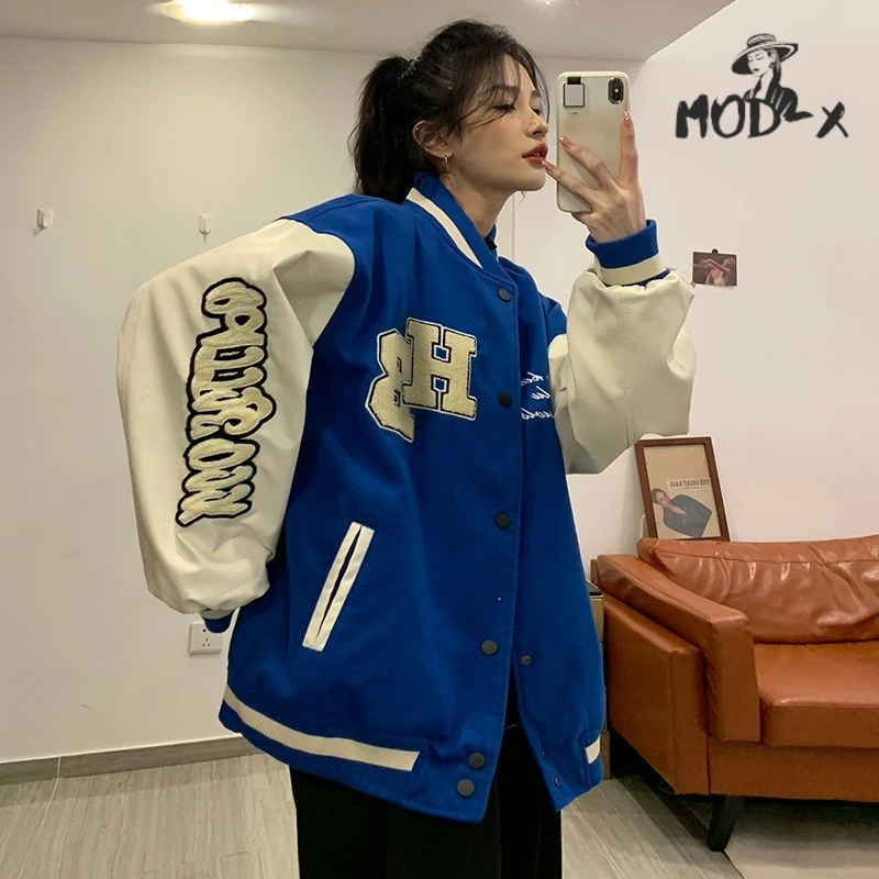 MODX American Retro Baseball Wear Female Autumn And Winter Thick Color Contrast Design Sense Of Niche Jacket Jacket Female