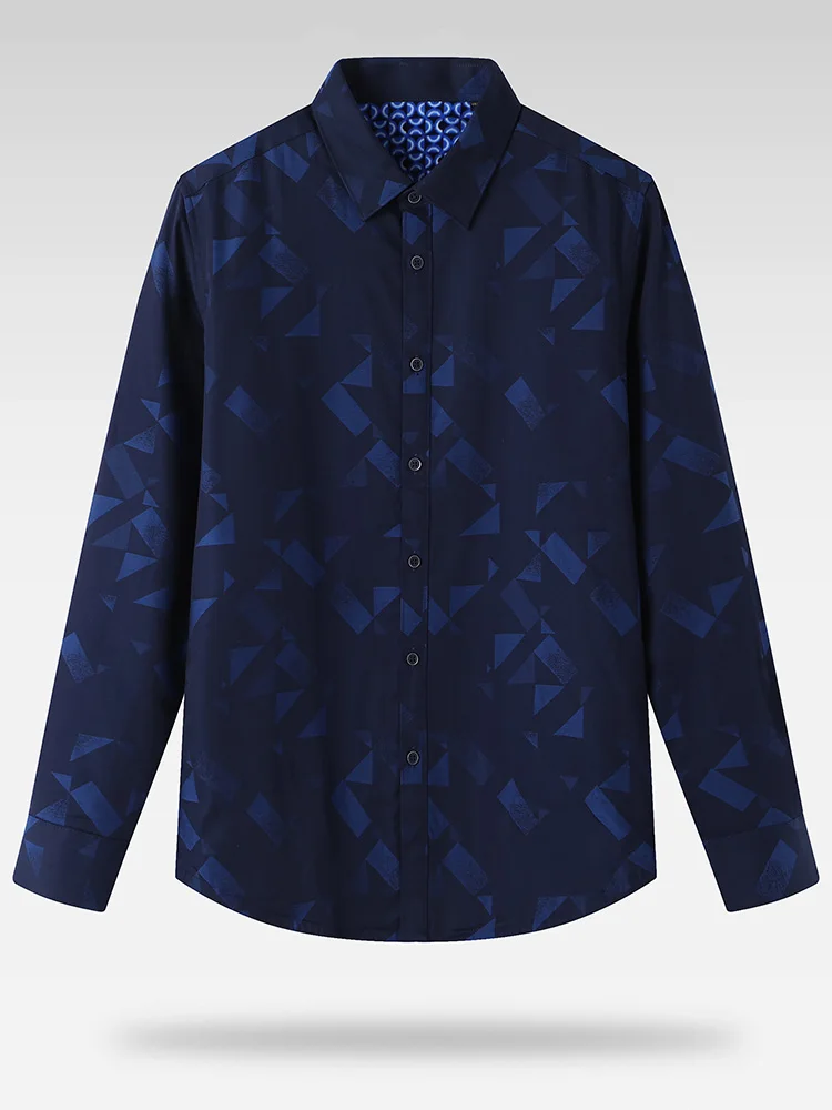 

Faionable Autumn Winter Thiened Fce Lined Printed Slim Fit Men's irt arp Collar Busin Casual Long Sve
