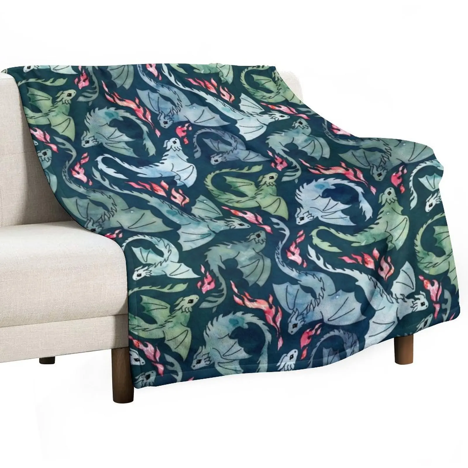 

Dragon fire dark blue & green Throw Blanket Fuzzy Plush Throw Blanket for Sofa Chair