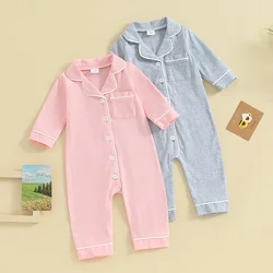 Baby Boys Girls Rompers Pajamas Patchwork Turn-Down Collar Buttons Long Sleeve Infant Jumpsuits Sleepwear Spring Fall Nightwear