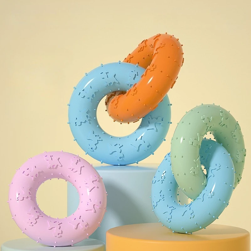 

Dog Chew Toys for Cleaning Teeth Pink Soft Rubber Bone Funny Ball Interactive Donut Treat for Small Medium Dogs Pet Gifts