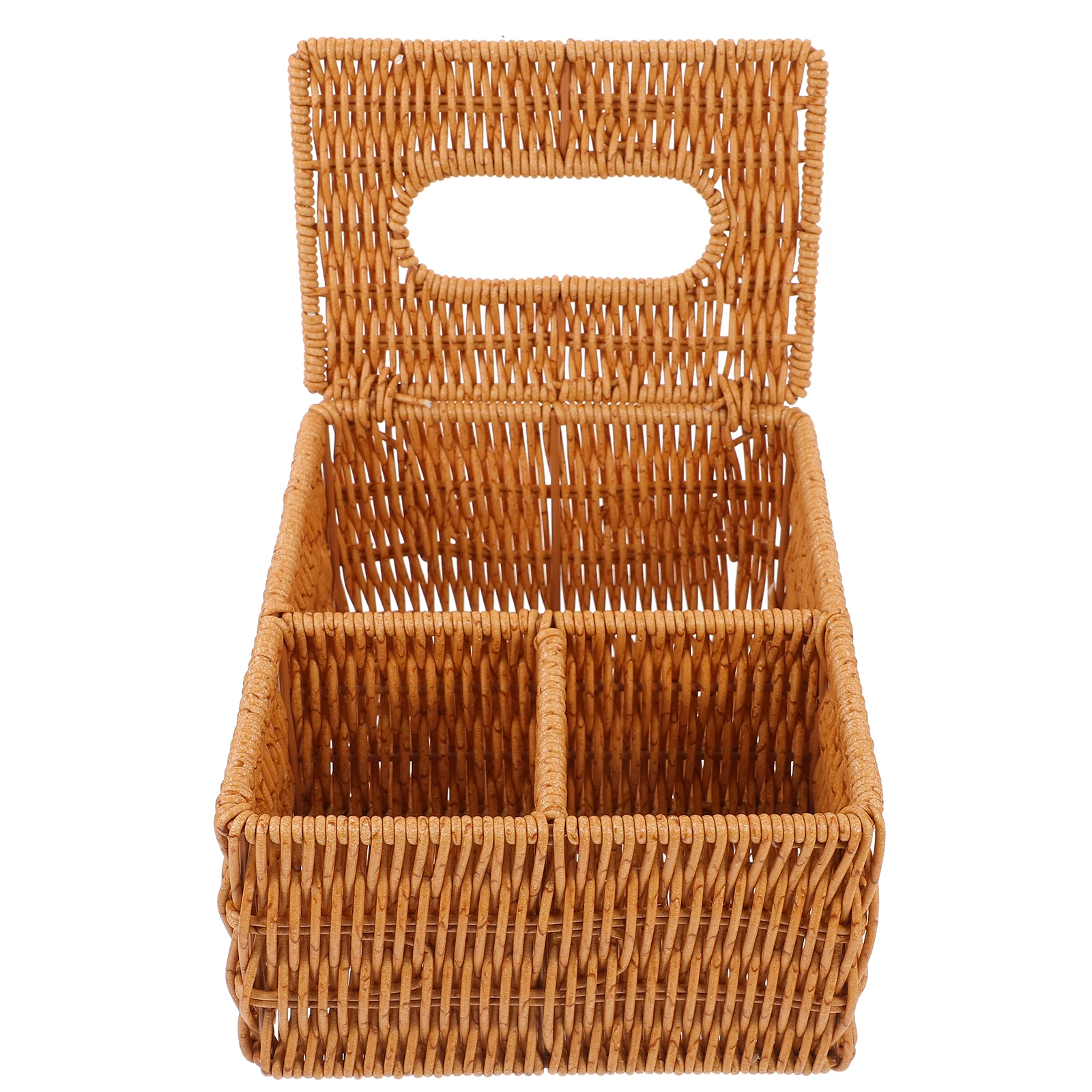 

Rattan Tissue Box 22x18x10cm Woven Design Multi Functional Desktop Storage Basket Napkin Holder PP Material Square Style