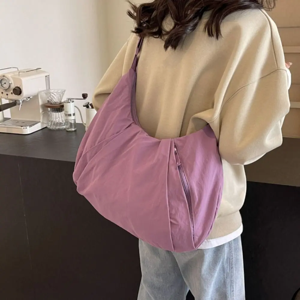 

Korean Style Nylon Shoulder Bag Tote Bag Large Capacity Casual Dumpling Bag Solid Color Fold Oxford Cloth Underarm Bag Student
