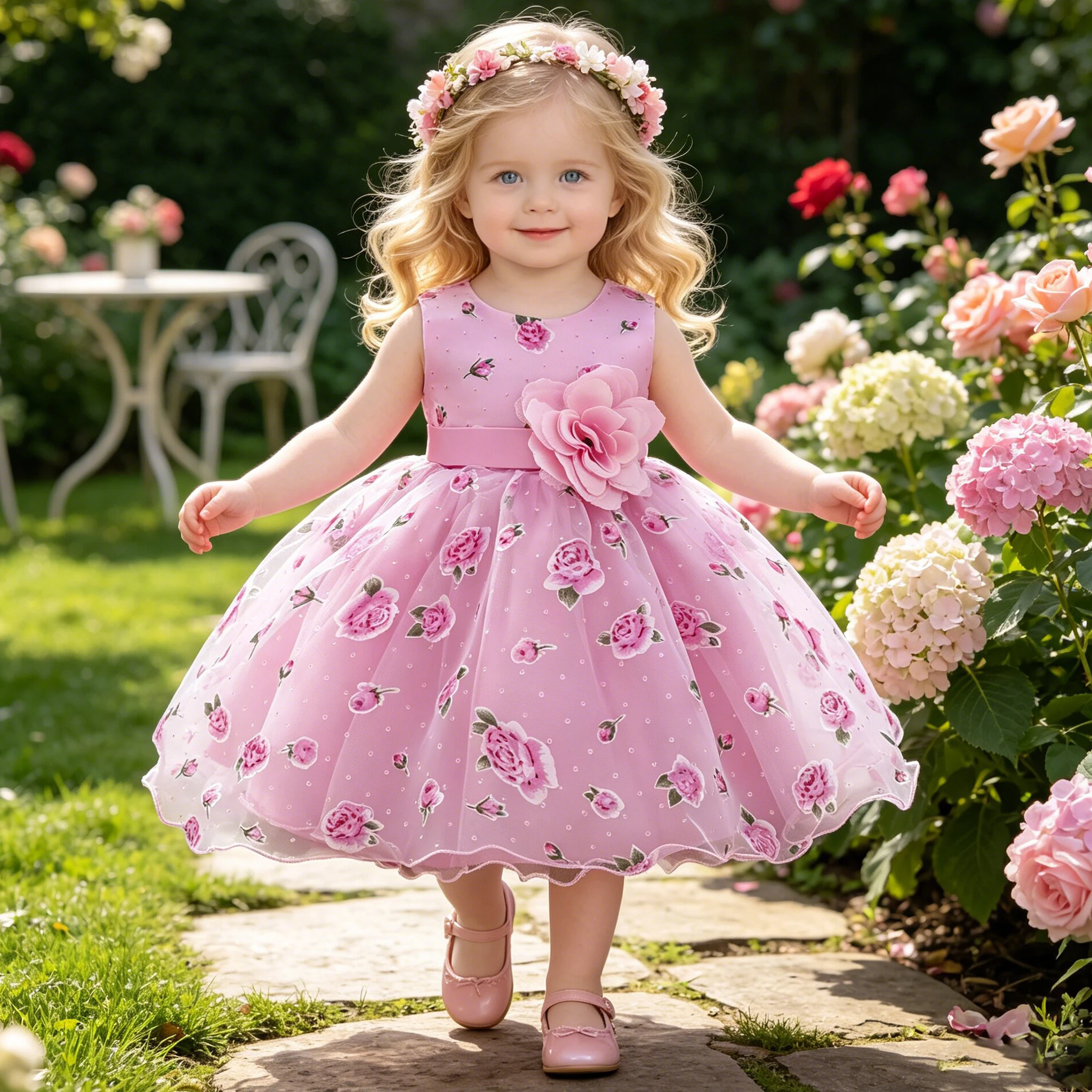 Kleinkind Weiße Blume Taufe Baby Mädchen Kleid Elegante 1. Geburtstag Party Brautkleider für Mädchen Brautjungfern Taufkleid