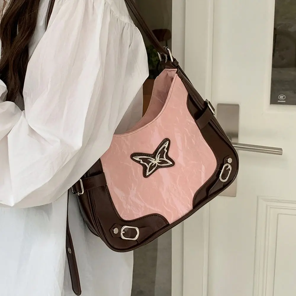 

Fashion Pu Leather Butterfly Underarm Bag Rivet Vintage Retro Shoulder Bag Korean Style Large Capacity Streetwear