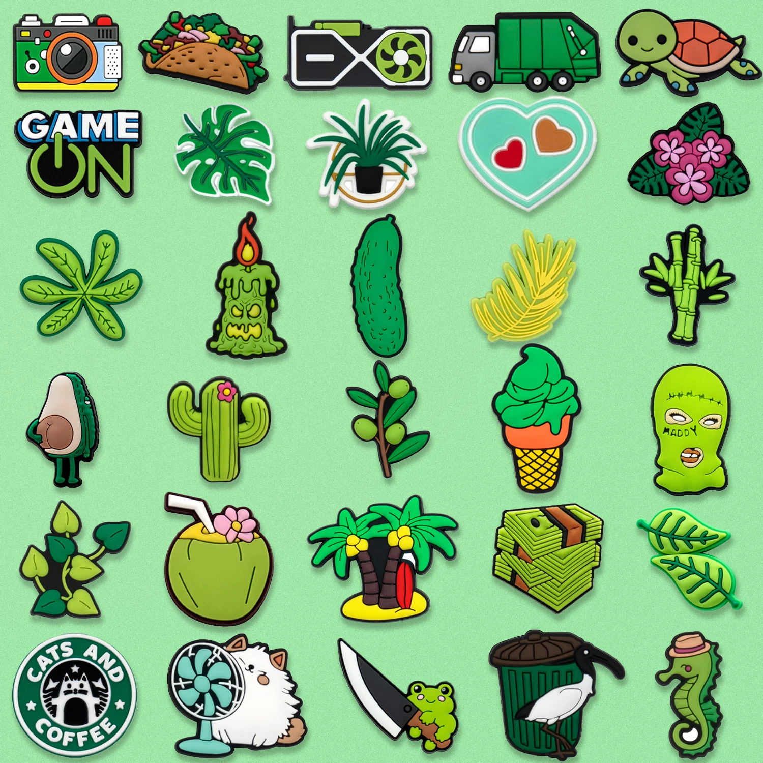 1/30/90pcs Green Avocado Cactus Shoe Charms for Women Frog Seahorse Turtle Bamboo Shoe Accessories Decoration Fits All Clogs