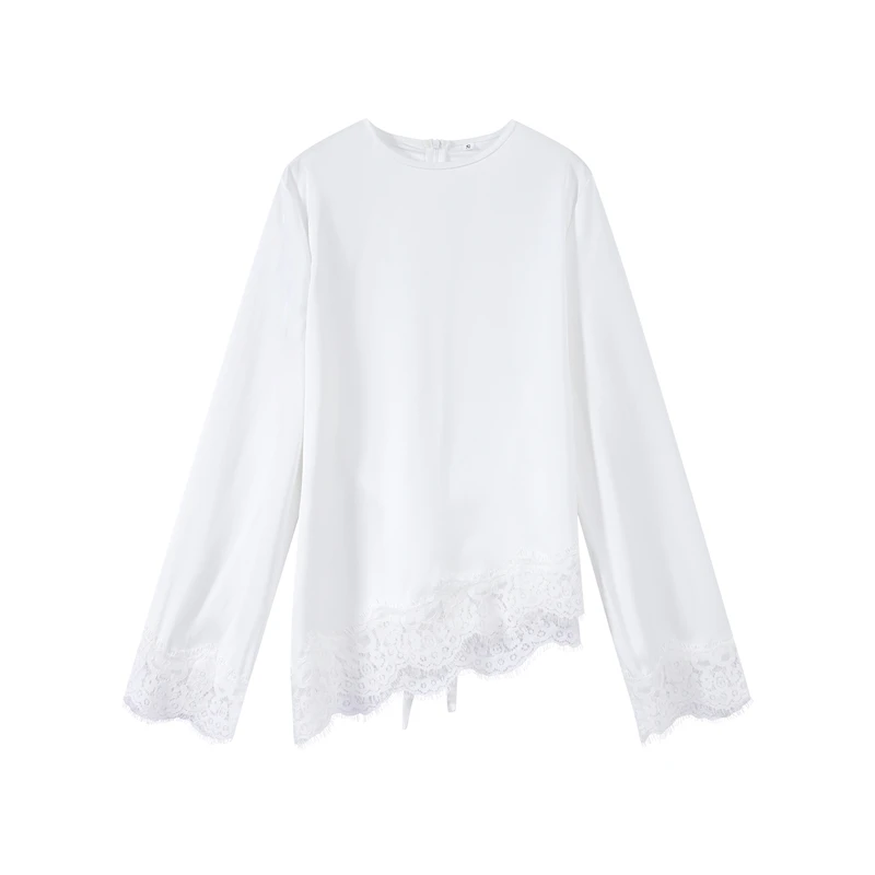 Elegant Lace Top Slim O-Neck Patchwork - White