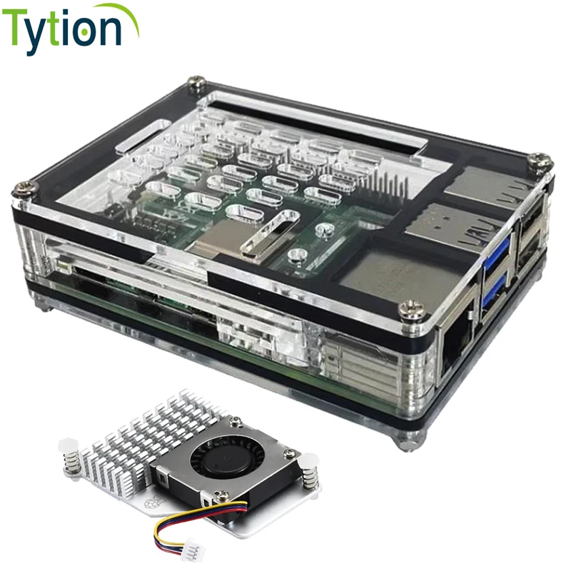 Raspberry Pi 5 Case 9 Layers Acrylic Transparent Black Contrasting Design Compatible with Official Heatsink Fan
